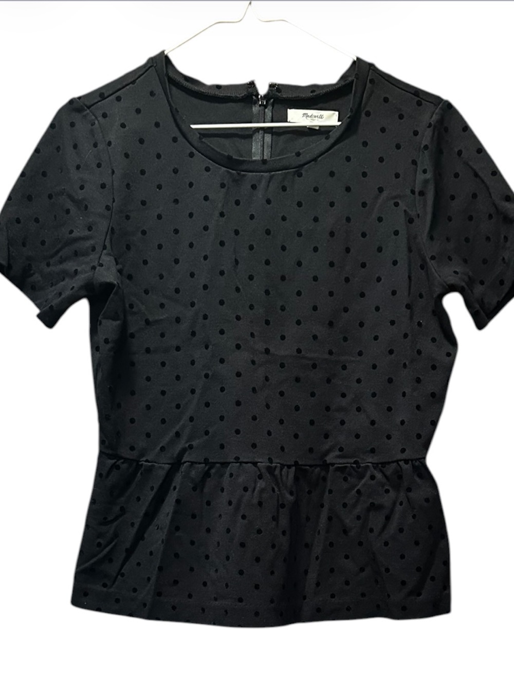 Madewell Polka Dot Peplum Scoop Neck Blouse